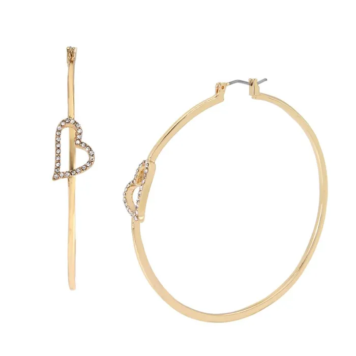 Steve Madden Hoop Earrings With Heart Crystal Womens Jewelry