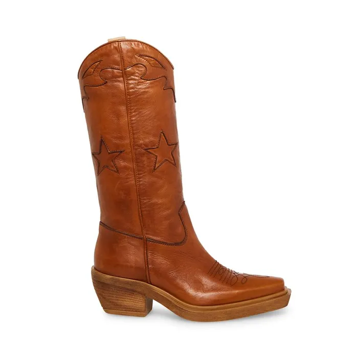 Steve Madden Peyton Cognac Leather Womens Boots