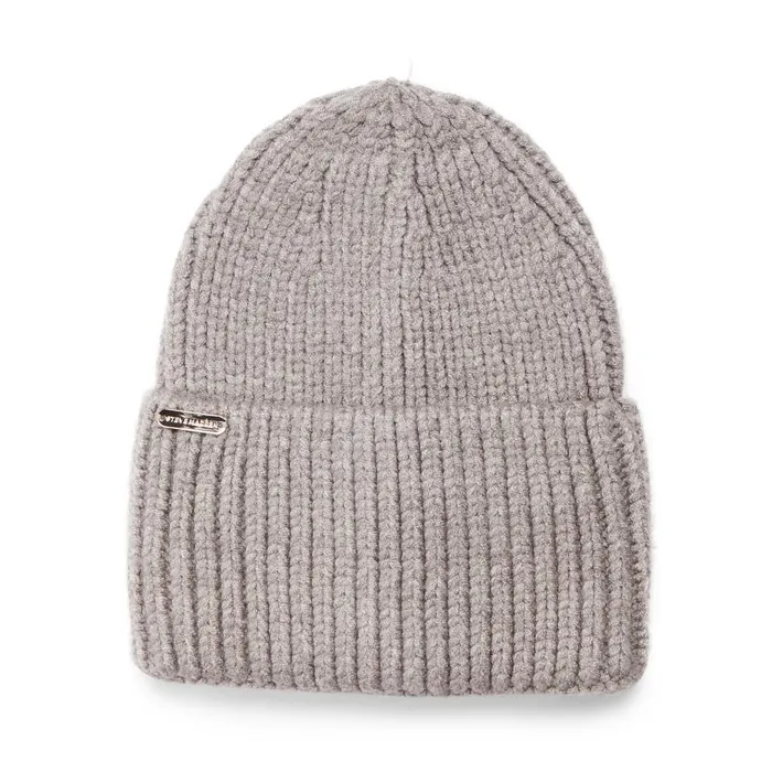 Steve Madden Ribbed Wide Cuff Beanie Grey Womens Hats and Hair Accessories