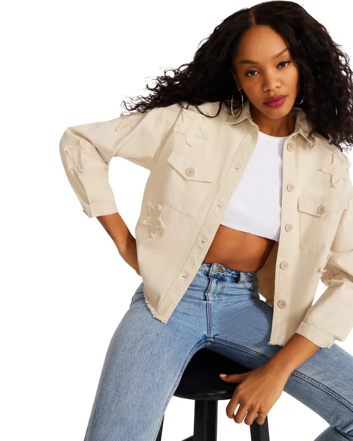 Steve Madden Star Jacket Beige Womens Jackets and Coats Steve Madden Star Jacket Beige Womens Jackets and Coats