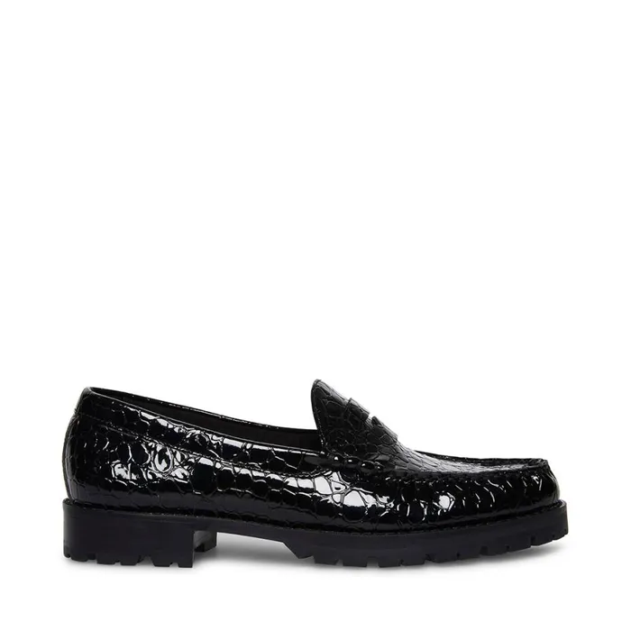Steve Madden Tayloring Black Crocodile Womens Loafers