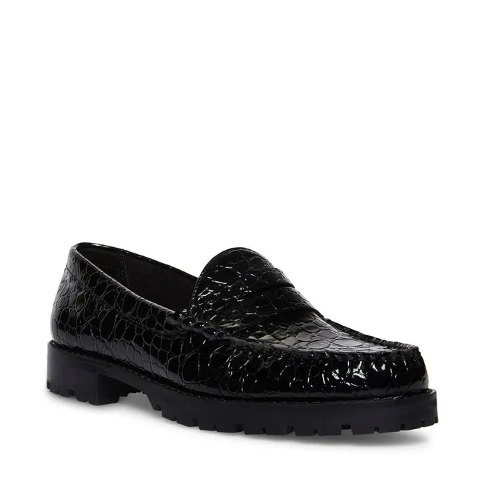 Steve Madden Tayloring Black Crocodile Womens Loafers