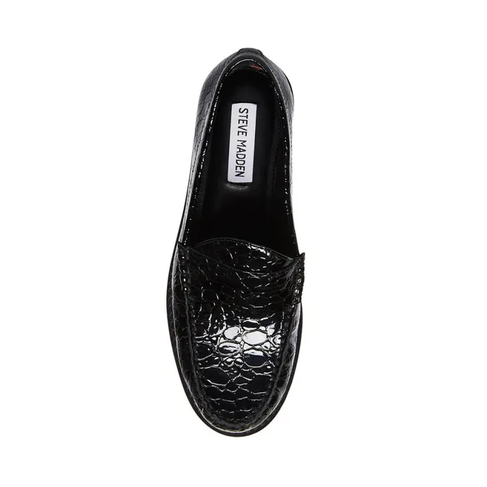 Steve Madden Tayloring Black Crocodile Womens Loafers
