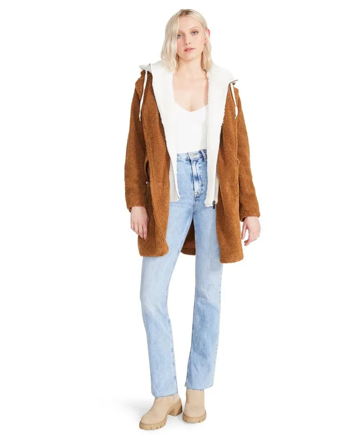 Steve Madden Teddy Sherpa Coat Brown Womens Jackets and Coats