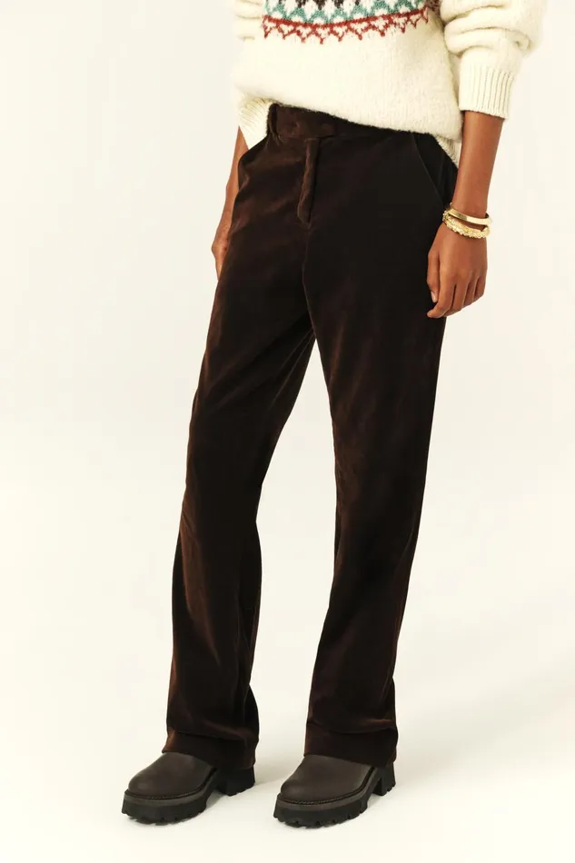 StraightLeg Velvet Pants Babilon Brown Women Baandsh Pants and Jeans