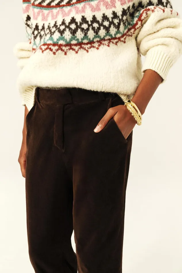 StraightLeg Velvet Pants Babilon Brown Women Baandsh Pants and Jeans
