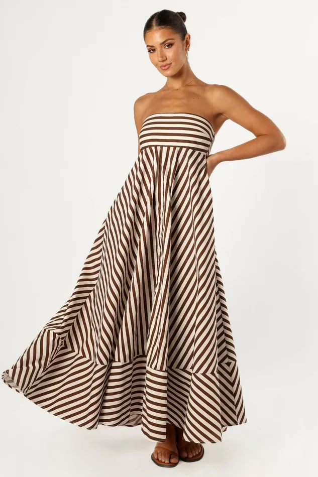 Strapless Dresses Petal and Pup Women Bowie Strapless Maxi Dress Chocolate