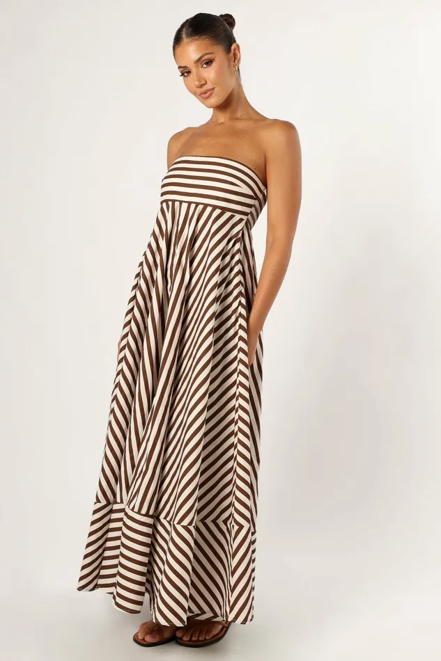 Strapless Dresses Petal and Pup Women Bowie Strapless Maxi Dress Chocolate