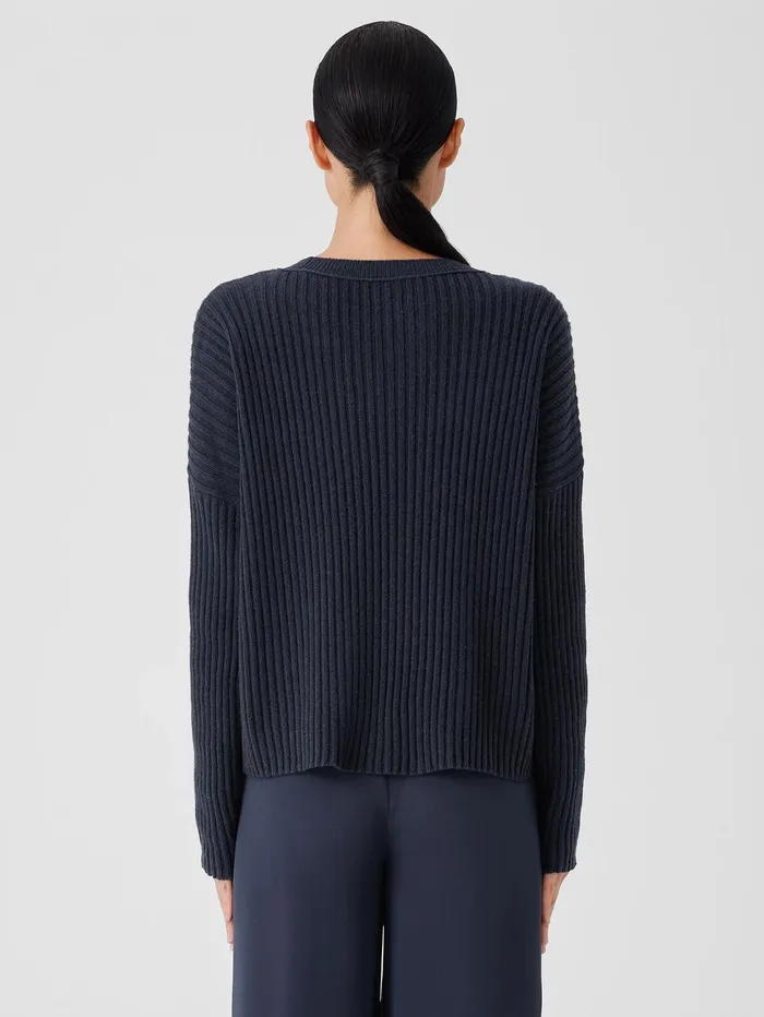 Sweaters and Cardigans Women Eileen Fisher Cotton And Recycled Cashmere Crew Neck BoxTop Ocean