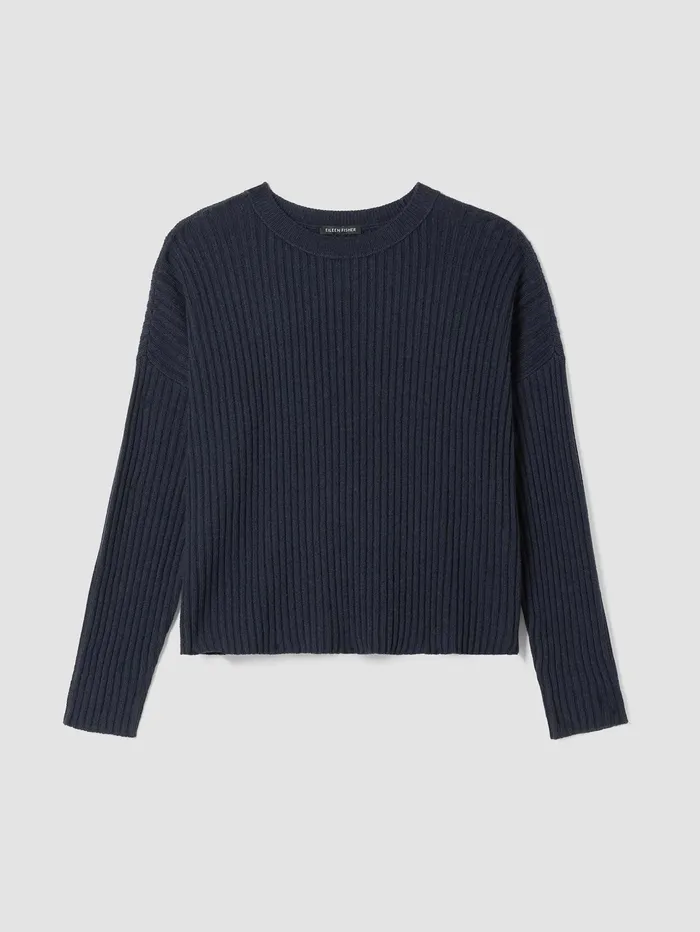 Sweaters and Cardigans Women Eileen Fisher Cotton And Recycled Cashmere Crew Neck BoxTop Ocean