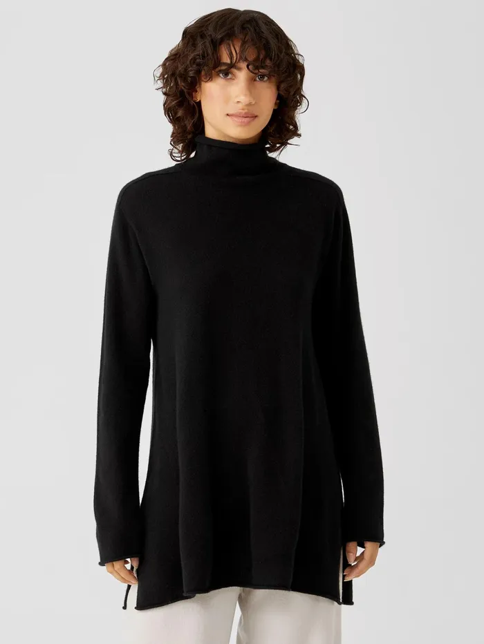 Sweaters and Cardigans Women Eileen Fisher Italian Cashmere Turtleneck Long Top Black