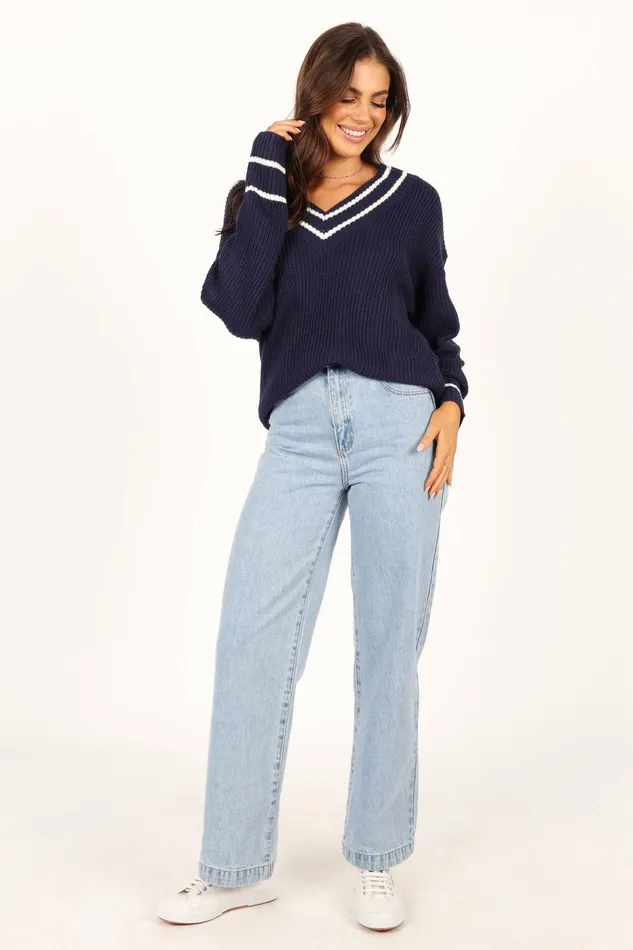 Sweaters Petal and Pup Women Leanna Vneck Knit Sweater Navy