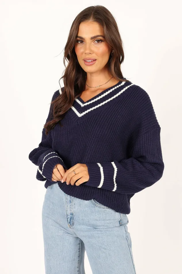Sweaters Petal and Pup Women Leanna Vneck Knit Sweater Navy