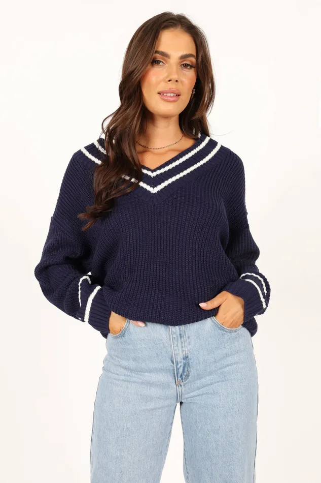 Sweaters Petal and Pup Women Leanna Vneck Knit Sweater Navy