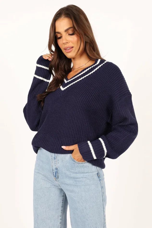 Sweaters Petal and Pup Women Leanna Vneck Knit Sweater Navy
