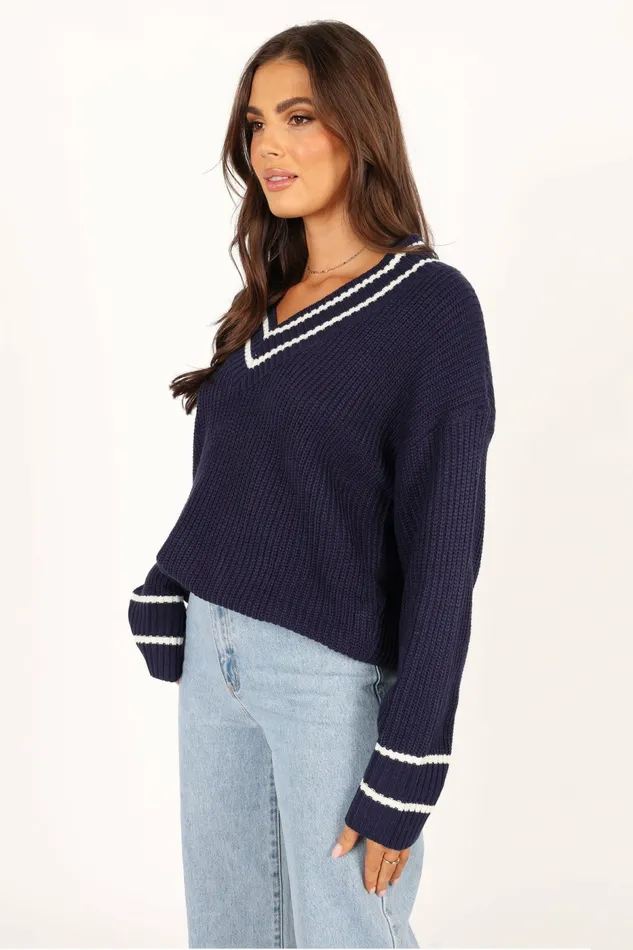 Sweaters Petal and Pup Women Leanna Vneck Knit Sweater Navy