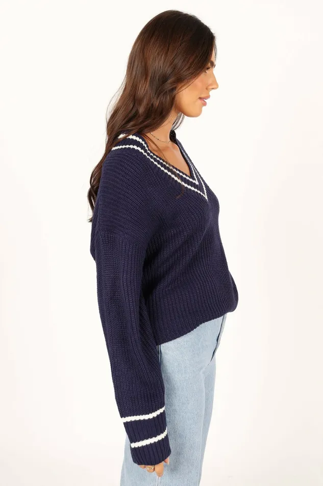 Sweaters Petal and Pup Women Leanna Vneck Knit Sweater Navy