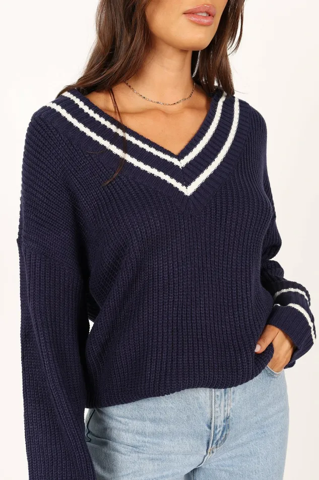 Sweaters Petal and Pup Women Leanna Vneck Knit Sweater Navy