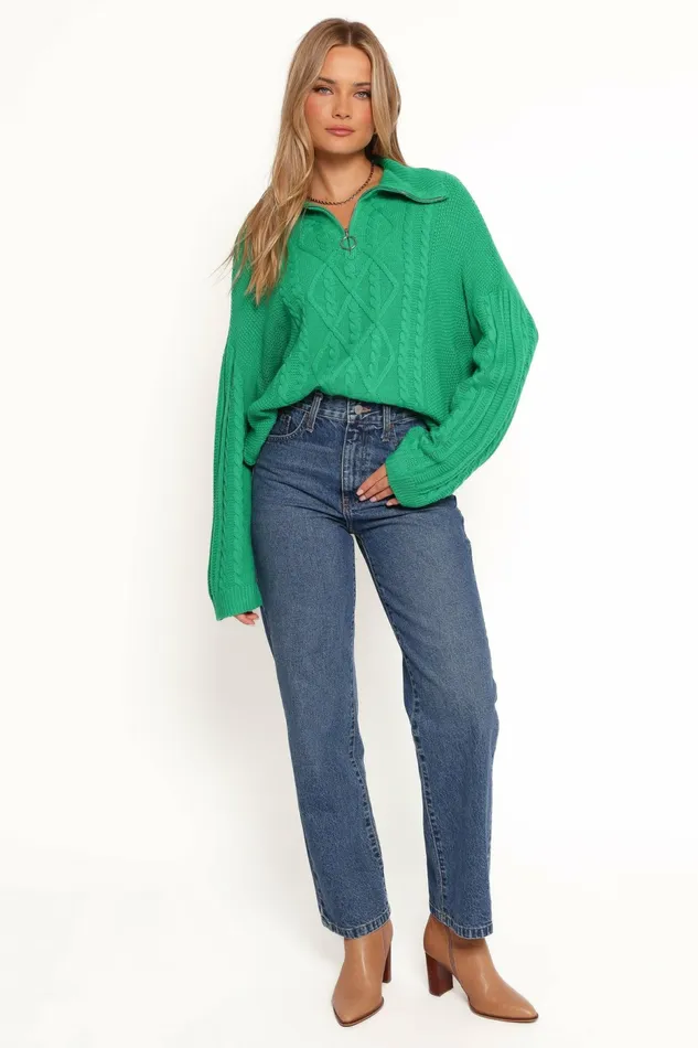 Sweaters Petal and Pup Women Leon Quarter Zip Cable Knit Sweater Green