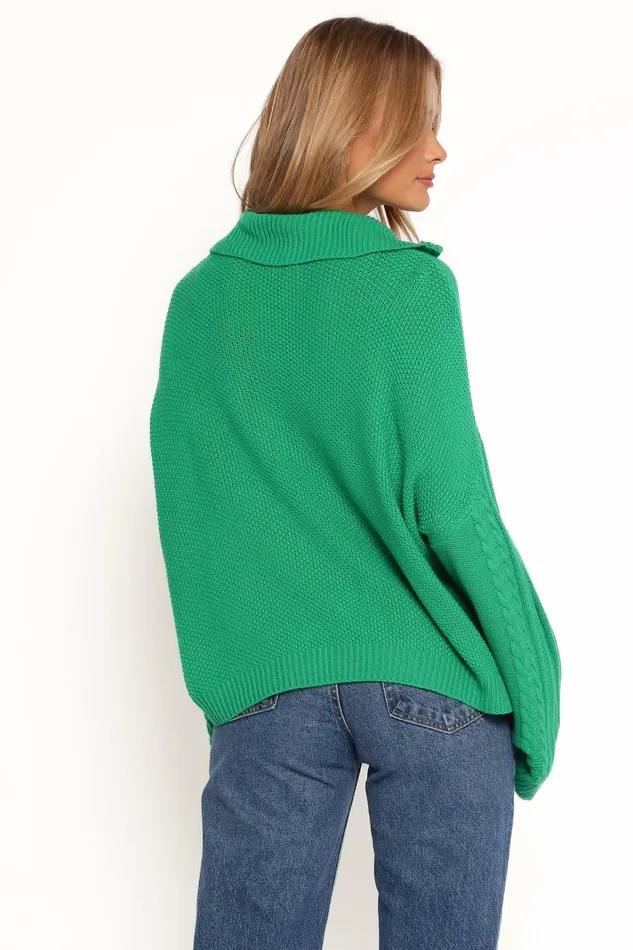 Sweaters Petal and Pup Women Leon Quarter Zip Cable Knit Sweater Green