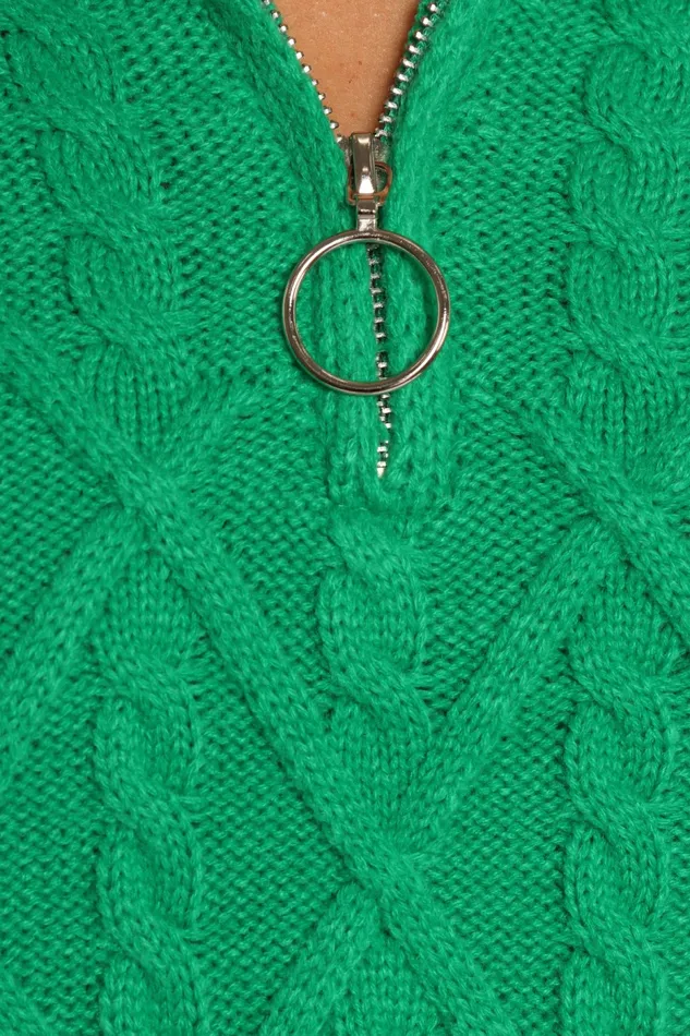 Sweaters Petal and Pup Women Leon Quarter Zip Cable Knit Sweater Green