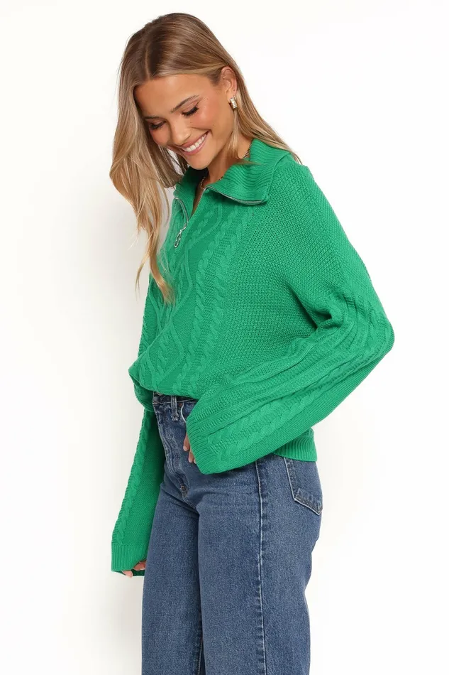 Sweaters Petal and Pup Women Leon Quarter Zip Cable Knit Sweater Green