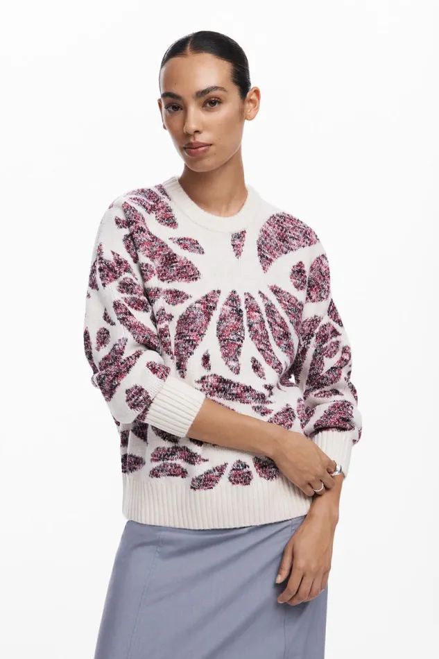 Sweaters Women Desigual Leaf Print Sweater Materialfinishes