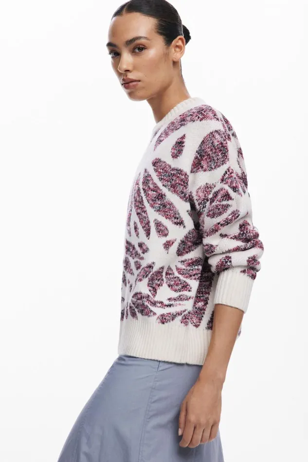 Sweaters Women Desigual Leaf Print Sweater Materialfinishes
