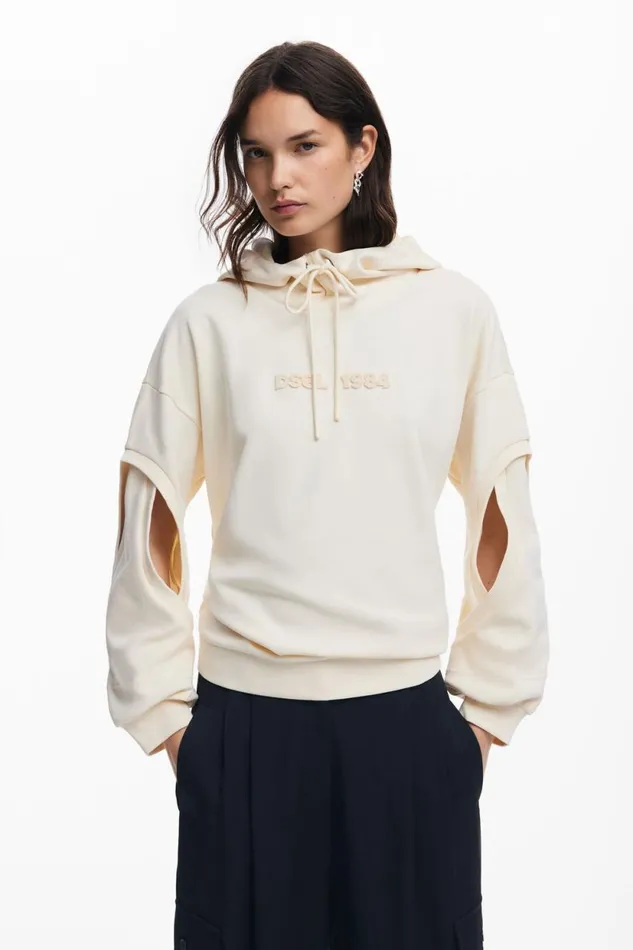 Sweaters Women Desigual Oversized Sweatshirt With Sleeve Slits White