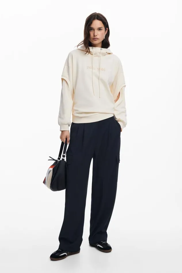Sweaters Women Desigual Oversized Sweatshirt With Sleeve Slits White