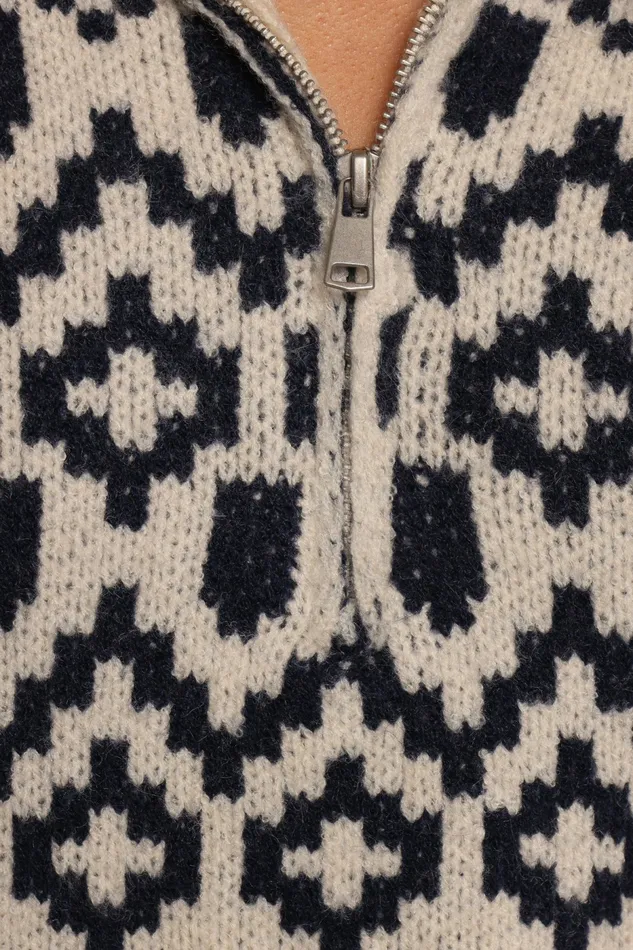 Sweaters Women Jethro Quarter Zip Fairisle Knit Sweater CreamNavy Petal and Pup