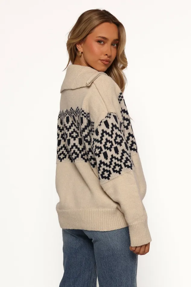 Sweaters Women Jethro Quarter Zip Fairisle Knit Sweater CreamNavy Petal and Pup