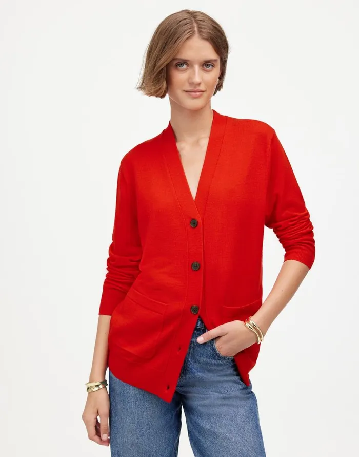Sweaters Women Madewell Merino Wool Boyfriend Cardigan Bright Cherry