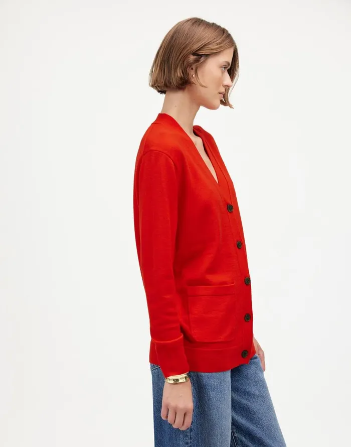 Sweaters Women Madewell Merino Wool Boyfriend Cardigan Bright Cherry