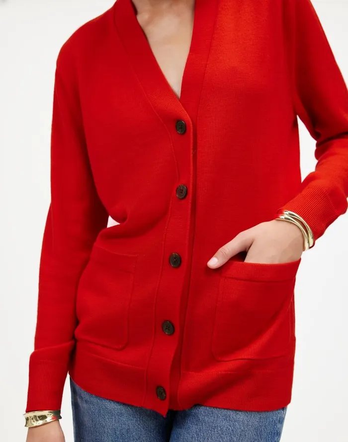 Sweaters Women Madewell Merino Wool Boyfriend Cardigan Bright Cherry