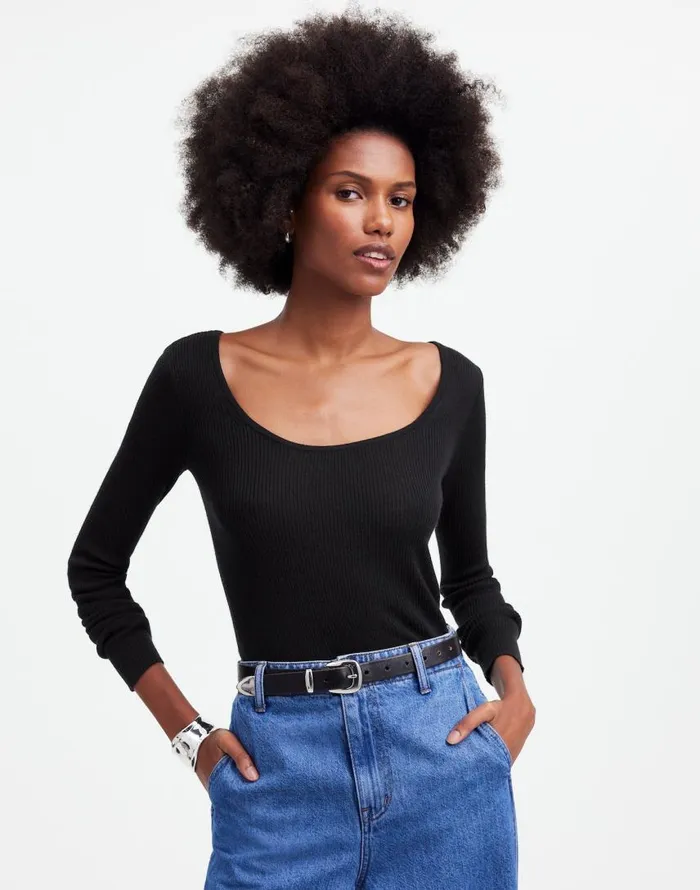 Sweaters Women Madewell Merino WoolSilk Blend Scoopneck Sweater True Black