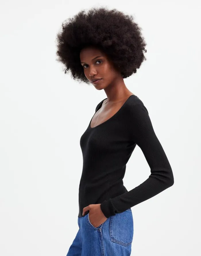 Sweaters Women Madewell Merino WoolSilk Blend Scoopneck Sweater True Black