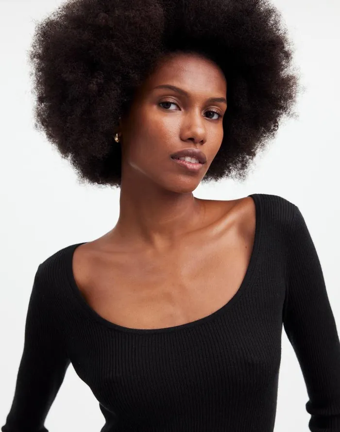 Sweaters Women Madewell Merino WoolSilk Blend Scoopneck Sweater True Black
