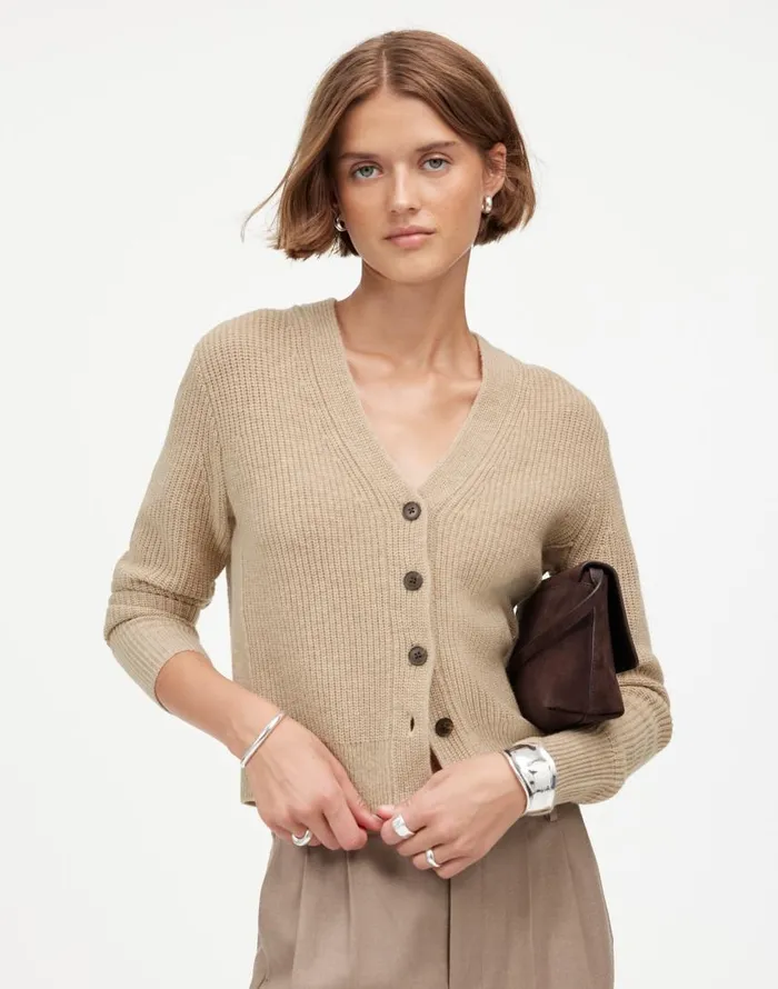 Sweaters Women Madewell SoftWool ButtonFront Cardigan Heather Oatmeal