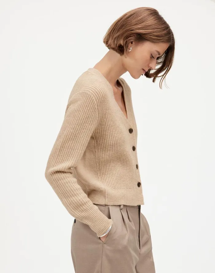 Sweaters Women Madewell SoftWool ButtonFront Cardigan Heather Oatmeal
