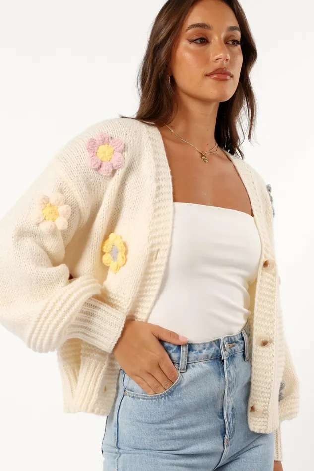 Sweaters Women Sienna Flower Cardigan Cream Petal and Pup
