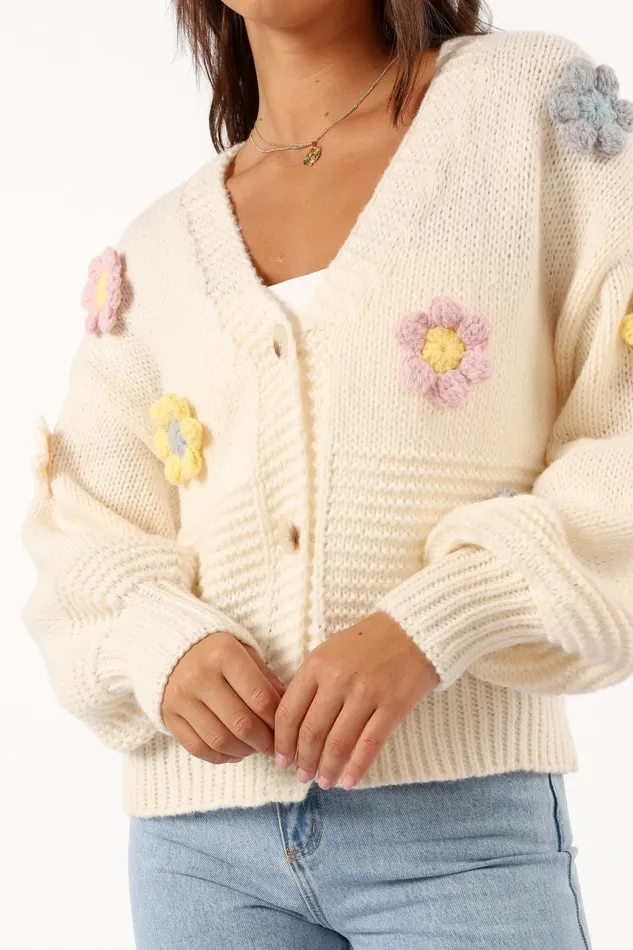 Sweaters Women Sienna Flower Cardigan Cream Petal and Pup