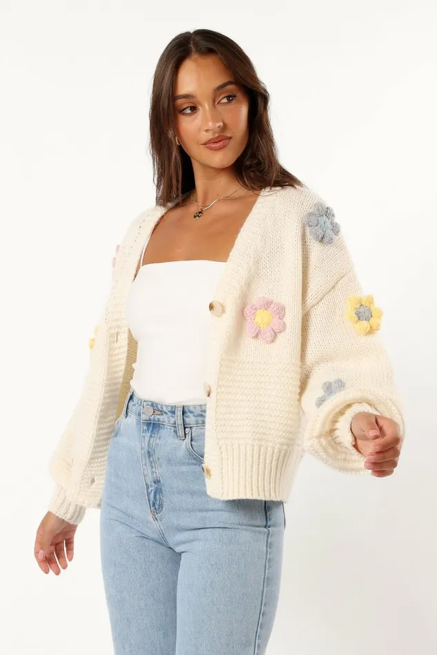 Sweaters Women Sienna Flower Cardigan Cream Petal and Pup