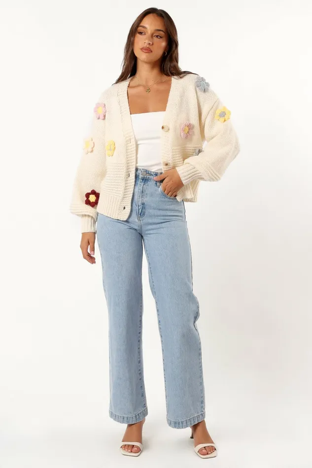 Sweaters Women Sienna Flower Cardigan Cream Petal and Pup