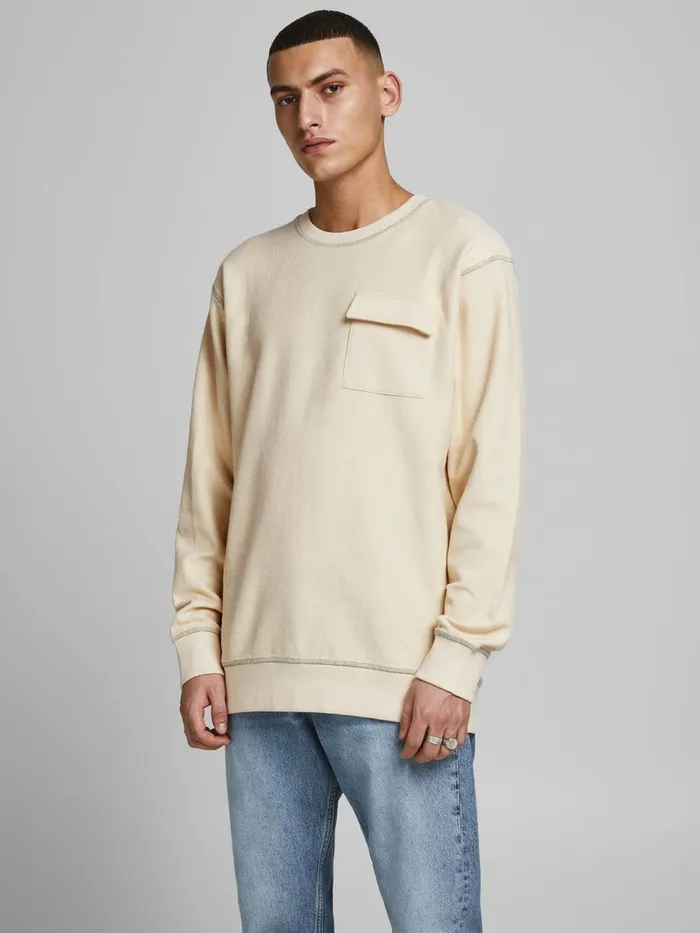 Sweatshirts JACK and JONES Mens AMERICAN FIT CHEST POCKET SWEATSHIRT Beige Seedpearl Gift Ideas Sweatshirts JACK and JONES Mens AMERICAN FIT CHEST POCKET SWEATSHIRT Beige Seedpearl Gift Ideas