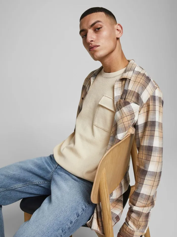 Sweatshirts JACK and JONES Mens AMERICAN FIT CHEST POCKET SWEATSHIRT Beige Seedpearl Gift Ideas