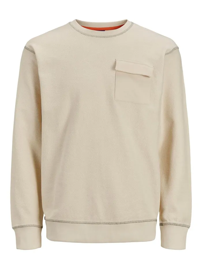 Sweatshirts JACK and JONES Mens AMERICAN FIT CHEST POCKET SWEATSHIRT Beige Seedpearl Gift Ideas
