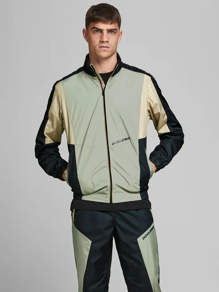 Sweatshirts JACK and JONES Mens BLOCKED TRACK JACKET Green Sea Spray Casaul