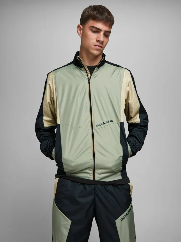 Sweatshirts JACK and JONES Mens BLOCKED TRACK JACKET Green Sea Spray Casaul