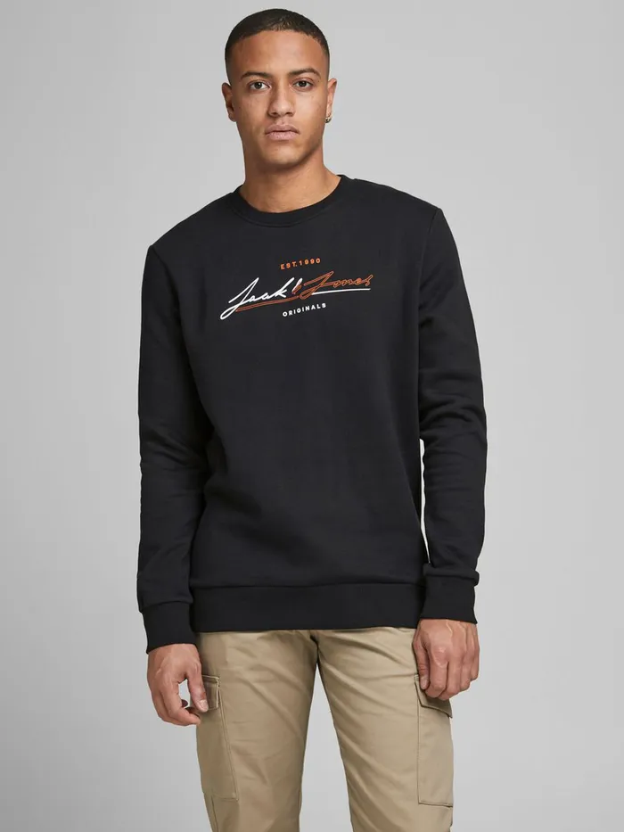 Sweatshirts JACK and JONES Mens CREW NECK SWEATSHIRT Black Tap Shoe For Sale